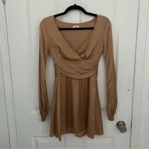 Wilfred by Aritzia Cupro Satin Mini Dress | Ruched Waist | Long Sleeve | Size 00